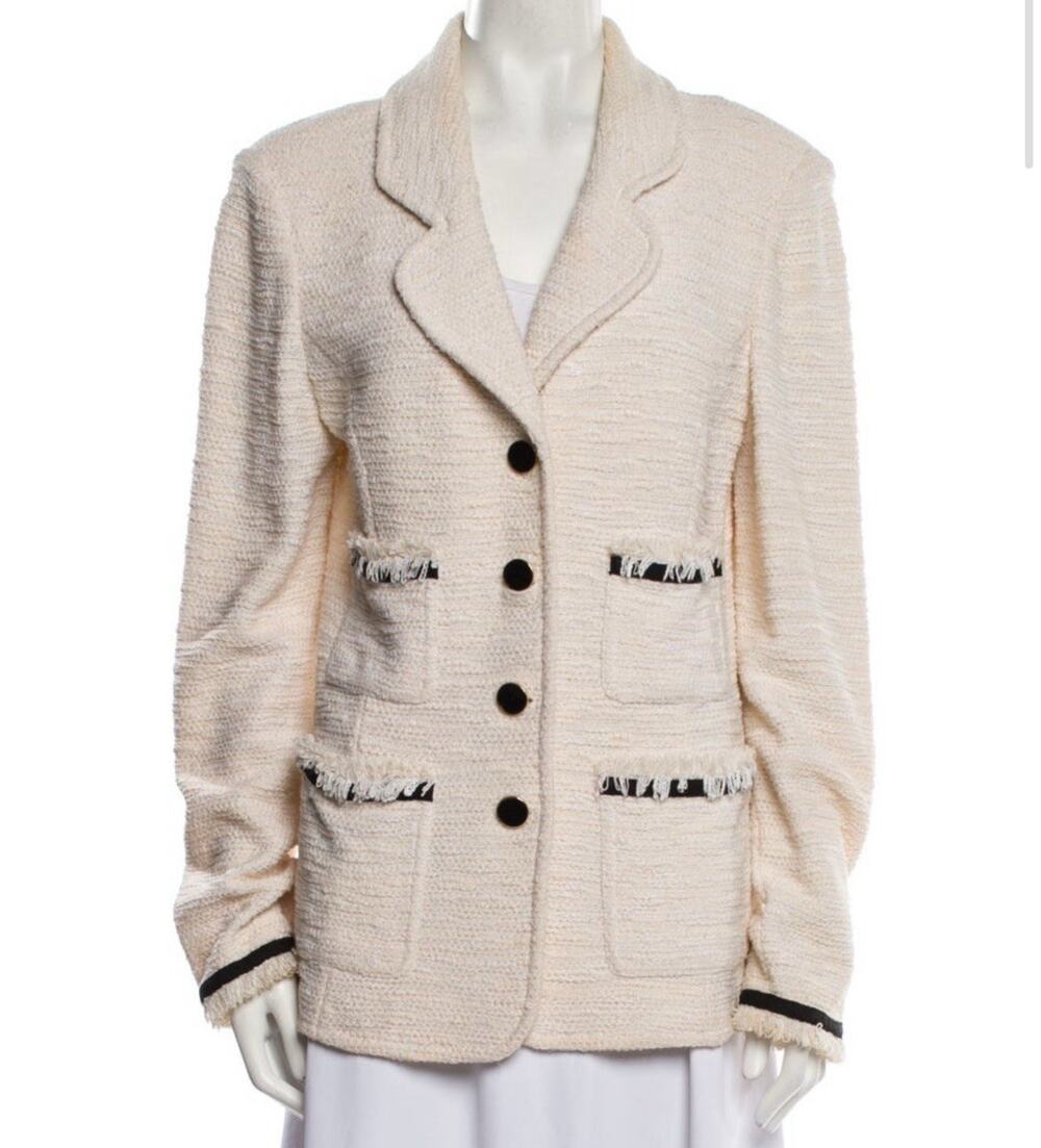 St. John Cream Jacket Black Trim Button Front Size 12
